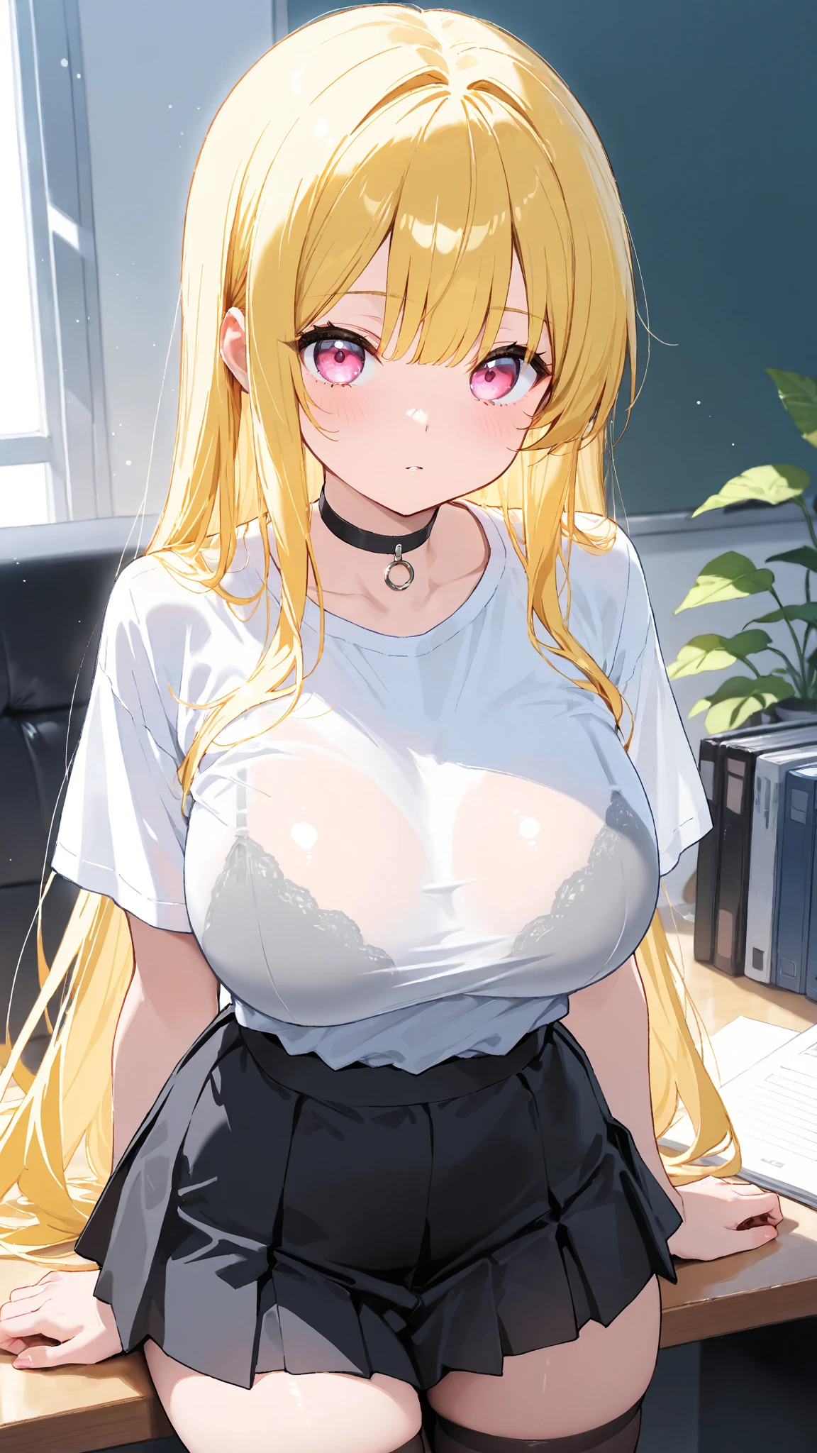 Black Gal、(tanned skin1.2)、a smile、(8k, RAW photo, best quality, masterpiece:1.2), (extremely detailed 8k wallpaper),illustration、professional lighting,sharp focus, depth of field、
nsfw、clear eyes、perfect anatomia、Plump thighs、micromini skirt、a blond、15yo student、(makeup:1.1)