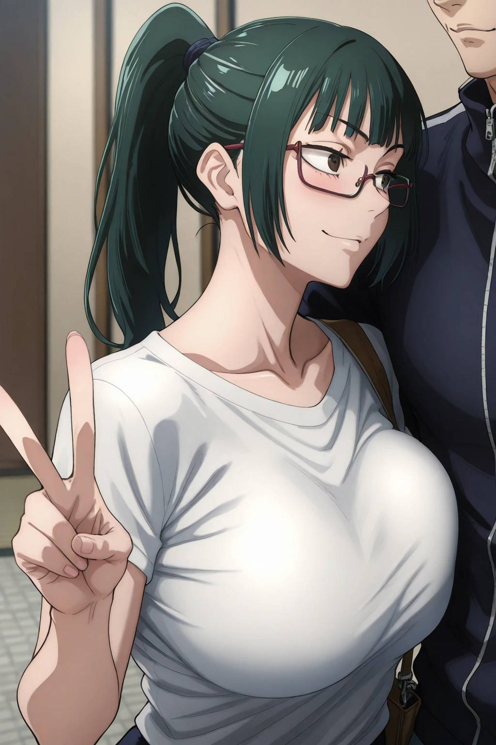 MakiZenin, 1girl, perfect, beautiful, lnd_woman, lnd_body, posing, laying down, front, ponytail, [(green hair:1.1):2] eyewear, in bed, missionary position, eyes looking seductively at viewer, evil smile, masterpiece, high quality, expressive eyes, defined eyes, sex with maki zenin, orgasm, riding dick, man fucking woman, man fucks maki hard till she cums, best sex ever, good eyes, maki lays on bed, laying down on back, missionary sex, pov missionary, well defined eyes, good face, hot sex, creampie, hands grabbing her breasts, breast squeezing, riding dick, wedding dress, elaborate wedding dress, strapless dress, dress lift, fucking in wedding , very elaborate and detailed dress, sparkly dress