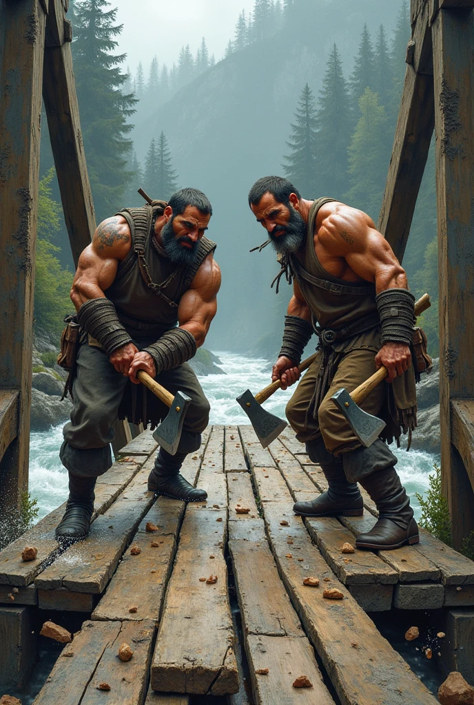 Two man Choping wood block