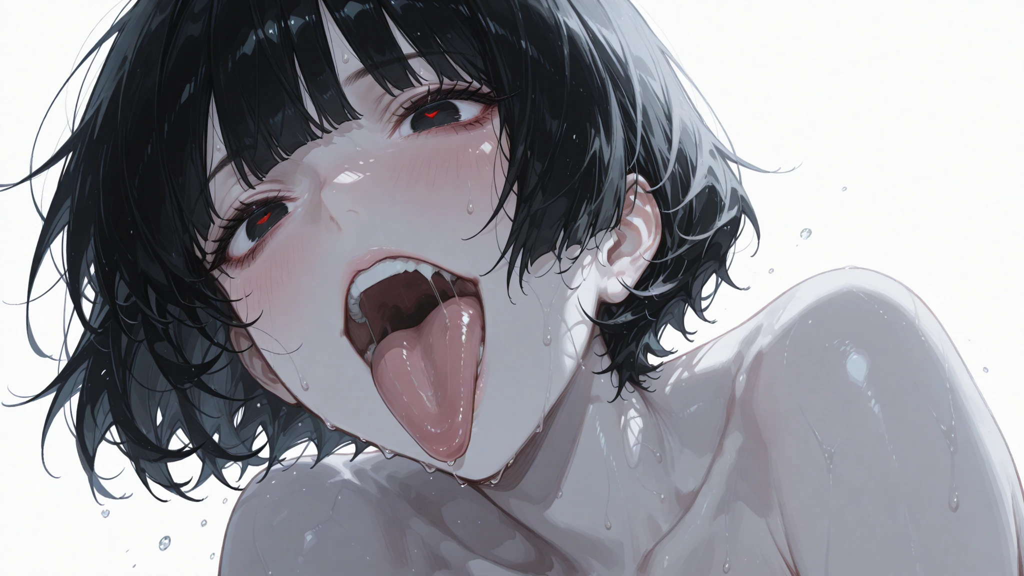 masterpiece, Best Quality, High resolution,, One girl, Open your mouth, Sticking out tongue,((a large amount of semen on the face)),Completely naked、Full nudity、Realistic tongue、Very long tongue,((Semen in mouth))、((Flat chest:1.4))、((Lots of drooling:1.2)),((Grin)),Brat,Crouch down、Squat、Pee