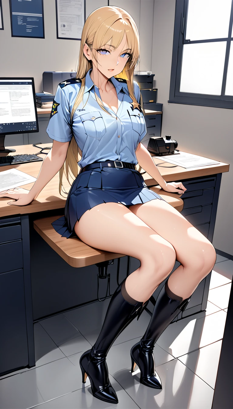 1 Girl,high school girl,RAW Photos,High-cut underwear,Low Angle(Angle where you can see inside the skirt:1.3,pubic hair),smile,Long eyes,cameltoe,from below:1.3,pointybreasts,Highest quality, Ultra-high resolution:1.3, loose socks,Brown Skin(very fine and beautiful skin),blonde, Black gal, Highest quality:1.3,(masterpiece), (Very detailed8K:1.1,Ultra HD:1.3),Very detailed,Cinema Lighting, Detailed light, Best Shadow, Dynamic Angle,Flashy Panties,Very exquisite panties(High leg pants:1.1),Super big breasts:1.6, Plump thighs, mini skirt(Pleated skirt),Indentation:1.1,In the classroom
