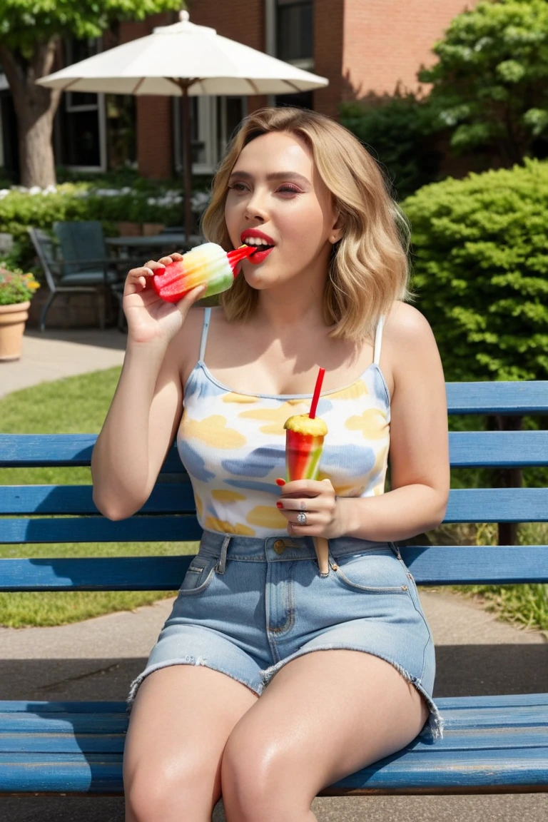 foodtease, beautiful young woman sucking on a popsicle,  suggestive, looking at viewer, , public indecency, floral sundress, , sunny day in a crowded public park, pov, UHD 8k focus stacking