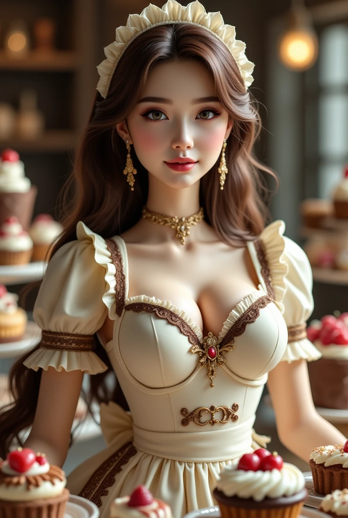 portrait Camila Cabello, wearing bunny costume, against the background of a confectionery shop, character portrait, 2 3 9 0 s, curly hair, intricate, elegant, highly detailed, digital painting, artstation, concept art, smooth, sharp focus, illustration, art by wlop, charlie bowater and alexandra fomina, 36k, glittering, shining, correct anatomy