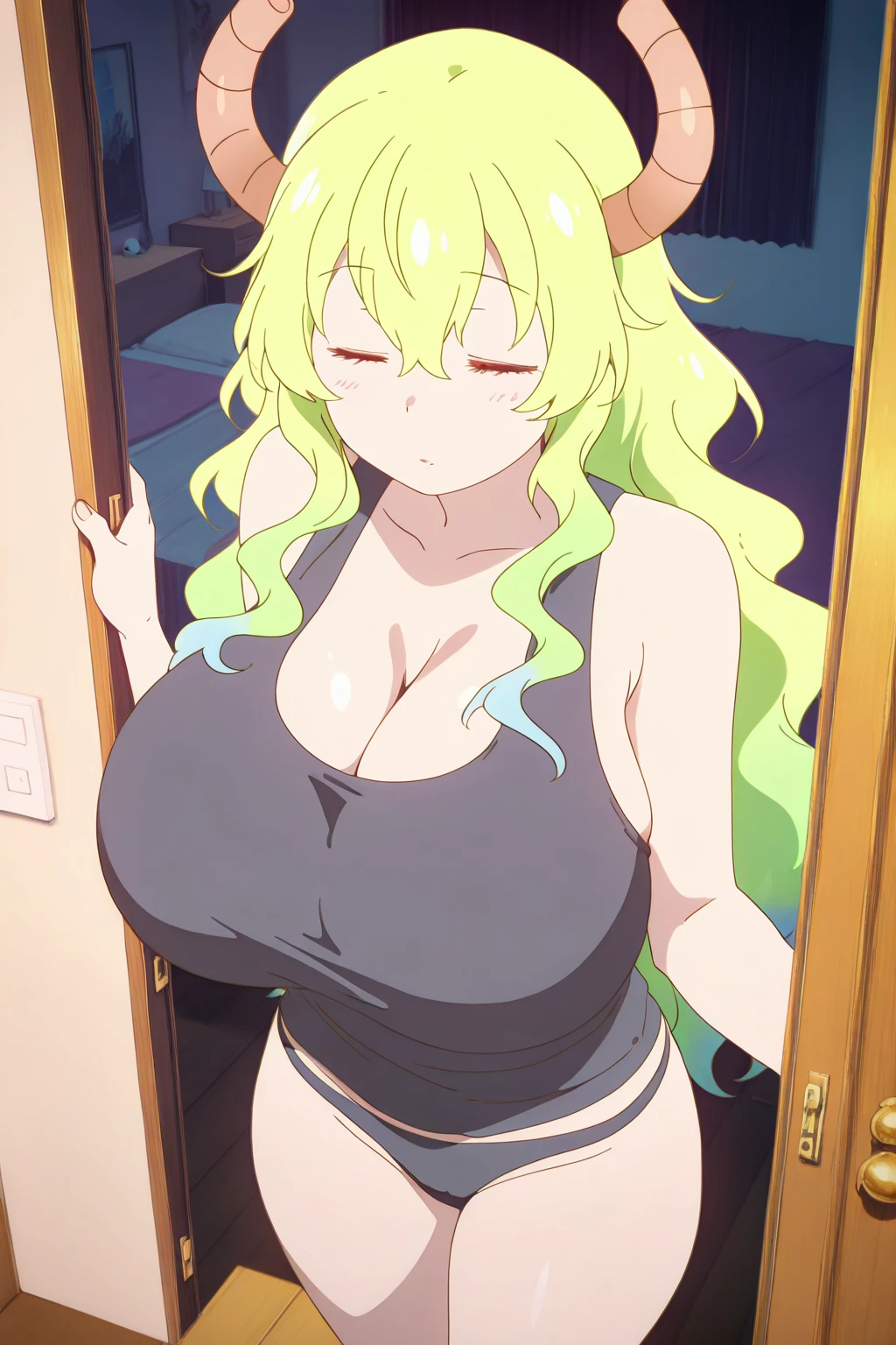 Anime - style image of a woman wearing a bikini and horns, small curvy loli, Chic, Seductive Anime Girl, with a big chest, Big breasts!, Big breasts!!, sie boob, with large breasts, oppai, anime goddess, pixiv 3dcg, SFW huge breasts, [ 4 k digital art ]!!, Chest covered、SFW