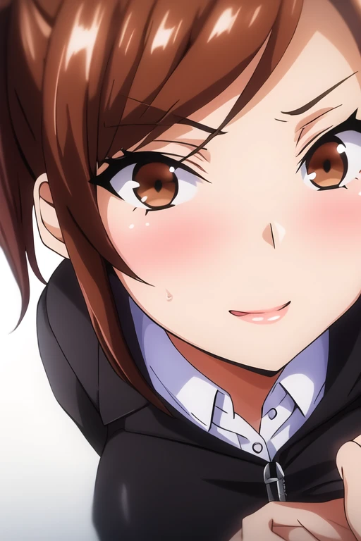 beautiful, (masterpiece:1.2), (best quality:1.2), perfect eyes, perfect face, perfect lighting, 1 girl, finger in another's mouth, open mouth , smile,happy, cute, teeth,pov, masterpiece, best quality , <lora:lisaImaiBangDream_v20:1> , <lora:murkysFingerInMouth_1:1>, lisa imai,brown hair, school uniform, skirt, necktie, tongue out