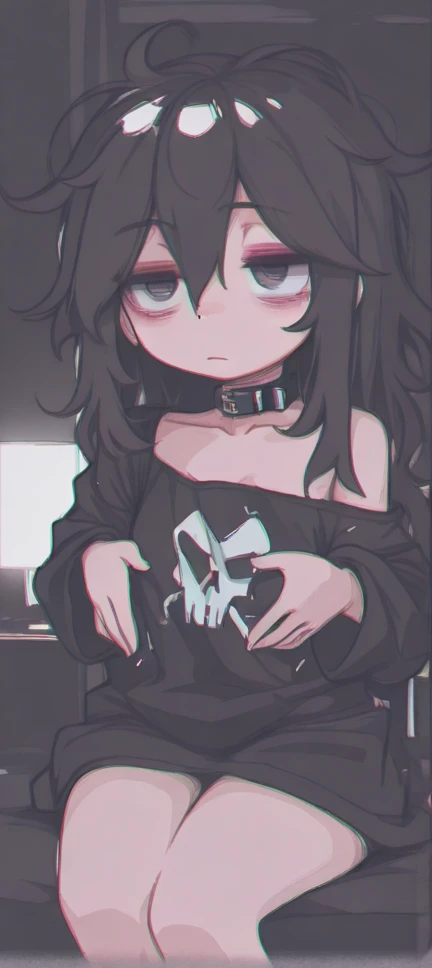 (one girls) Smooth, straight hair. Anime style, Thin body, frowning face, short dark hair. gray eyes, body piercings, ament, pale skin. dark t-shirt with a skull, panty, thin collar around the neck with spikes. bare feet. giantess. Small town, building, sky scrapers, Passersby. View from the sky