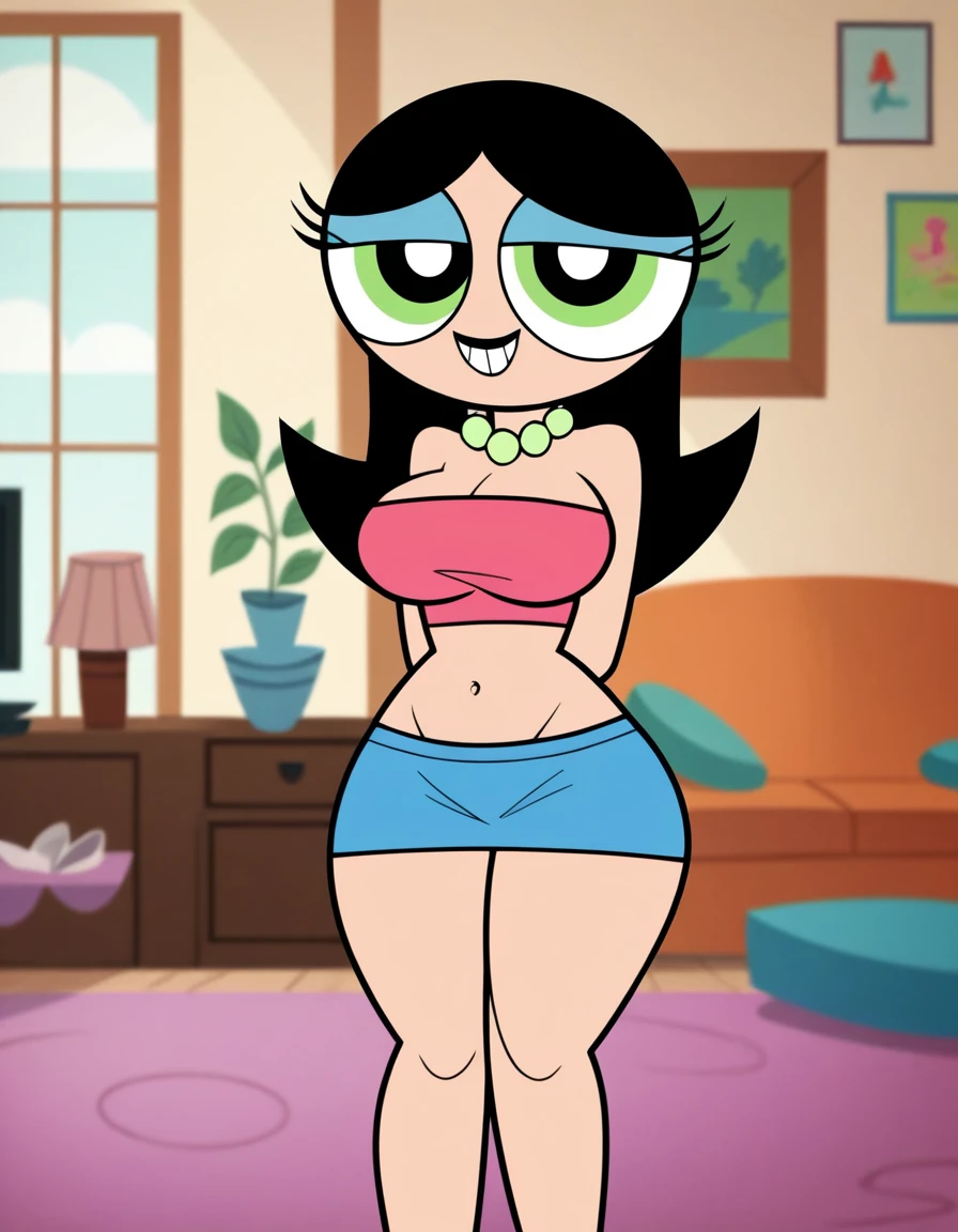 score_9_up,score_8_up,score_6,score_5,score_4, hayley, 1girl, black hair, long hair, solo, necklace, jewelry, nude body, headband, midriff, black lace panties, sandals, belt, navel piercing, smile, full body, toon \(style\), standing , by sofa, living room, sexy, spread legs, cameltoe, wet skin, ass, ass focus, spread ass, ass zoom in, back view, bending over, pussy juice, pussy juice on legs, shy