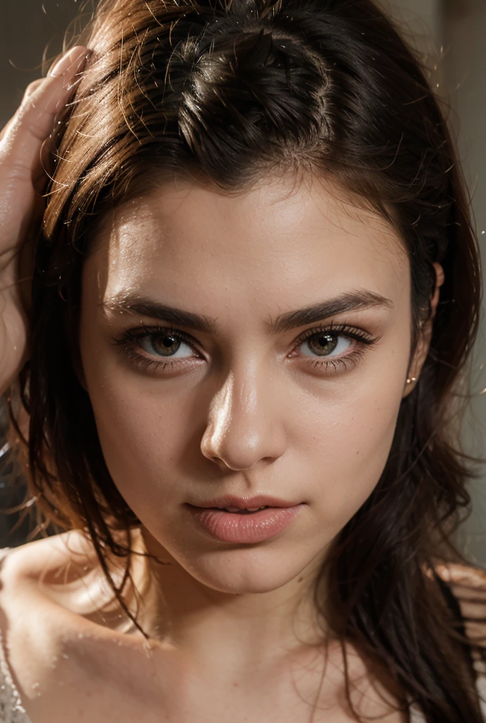 (portrait photo) of 15 years old girl, ((((lying on her back on a bed, tits and body tied with ropes, sexy bondage, arms up)))), empty room, looking at camera, (((sad, frightened face))), hyper-realistic skin, pores and freckles, (she has sand blonde hair, long, messy),((blue eyes)), ((naked)), healthy sun-kissed skin, she's in dark with natural light glow, radiant skin , sultry, tantalizing, perfectly framed face, perfect relaxed hands, perfect fingers, nail polish, (perfect portrait, incredible eyes:1.1),, golden ratio, (highest quality fabric texture), every detail,Fine facial features – (Highest Quality) ,Leica camera film, High quality ○○ detailed – ○○ details ultra detailed(Ultra-fine ), Photorealistic, (Extremely detailed) , (highest detail image, lens flare, realistic) resolution ultra high res(A high resolution),((best quality)), ((masterpiece)), (detailed), perfect face, ((supermodel childish face)), (close up face and tits), ((grim setting))