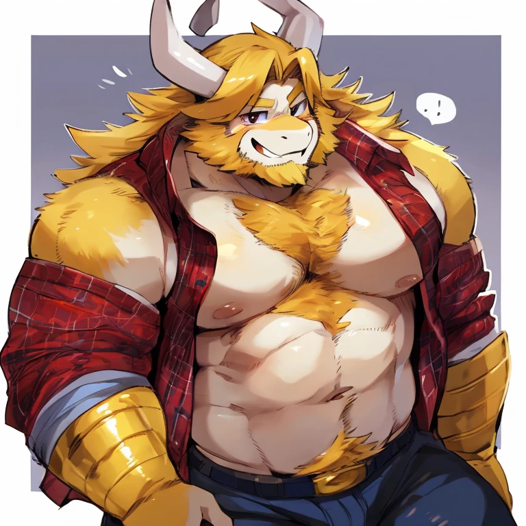 solo, asgore, undertale, asgore dreemur, plump, bara, seductive smile, horny, horny expression, aroused, belly, big fat, overweight, large, musclechub, 4k, hi res, five fingers, detailed hands, ((detailed face, (detailed eyes:1.0), detailed)), (full body), by hyaku, by bebebebebe, by haps, cartoon shading, shirt, 1boy, navel, male focus, thick legs, thick arms, thighs, sweat, open clothes, brown shorts, stomach, yellow hair, open shirt, feet out of frame, thick thighs, tan shorts, sunlight, pink shirt, bulge, bush,  chest fur, yellow happy trail pubes, (standing in front porch, pulling down his shorts, showing penis, hard penis, exposed penis, thick penis, fluffy balls, yellow pubes, aroused, horny, eye contact with camera, smiling, seductive, dynamic pose)