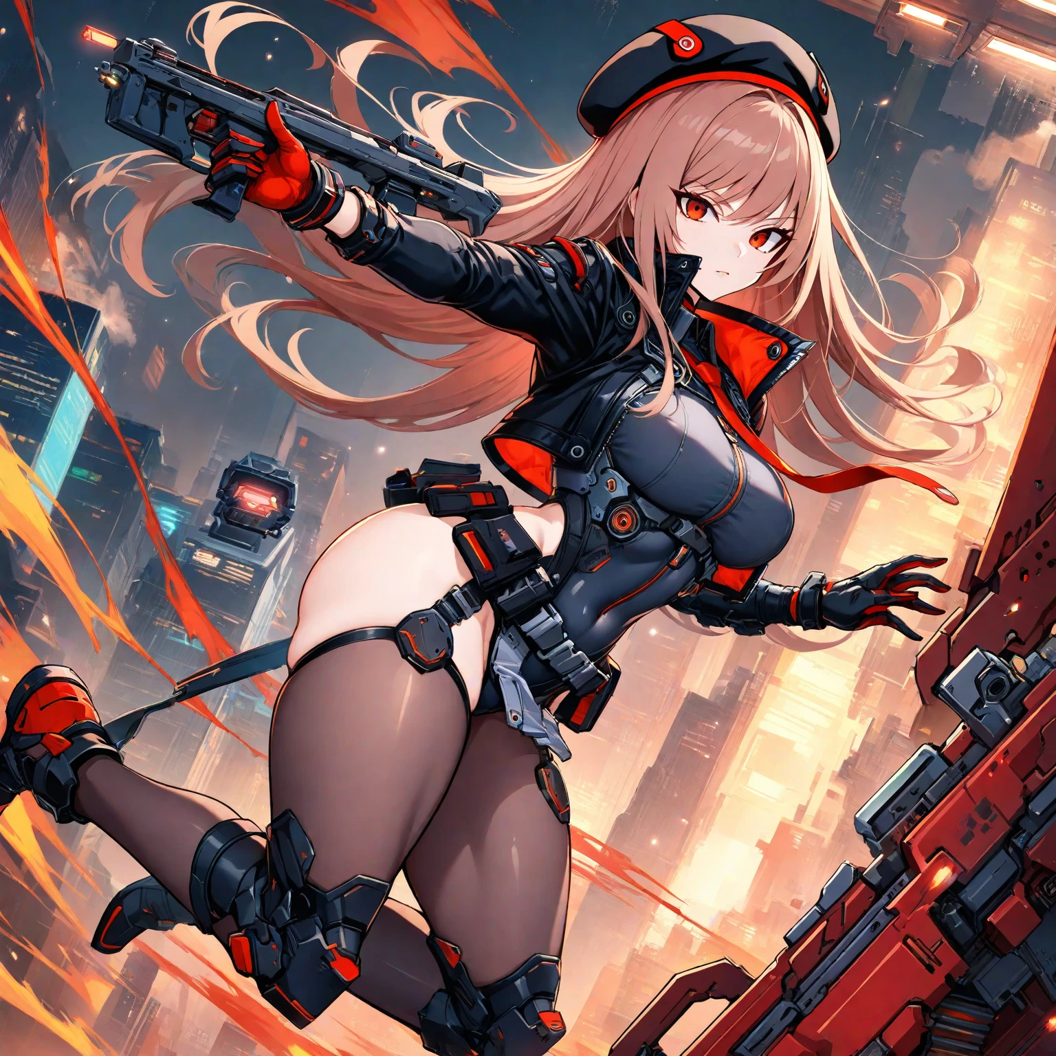 Erotic Anime Illustration、Anime Style、highest quality、cyber punk、1 Female Soldier、Perfect proportions、Very large breasts、Thick legilitary magazine cover、Heading、Stylish fonts、Cowboy Shot、smile