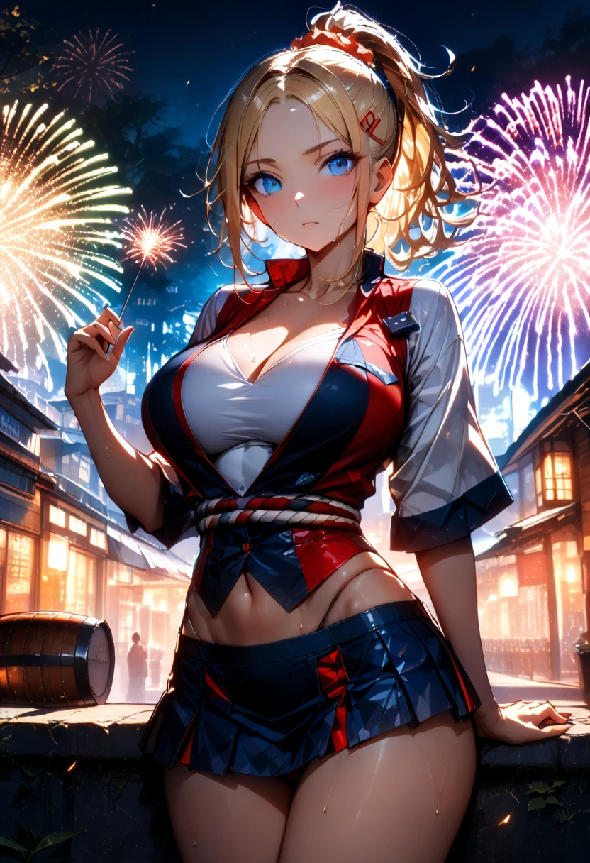 Imagine a lively carnival where rides and attractions are adorned with 4th of July themes, and fractal fireworks burst overhead, creating a dynamic atmosphere of celebration. enormous tits