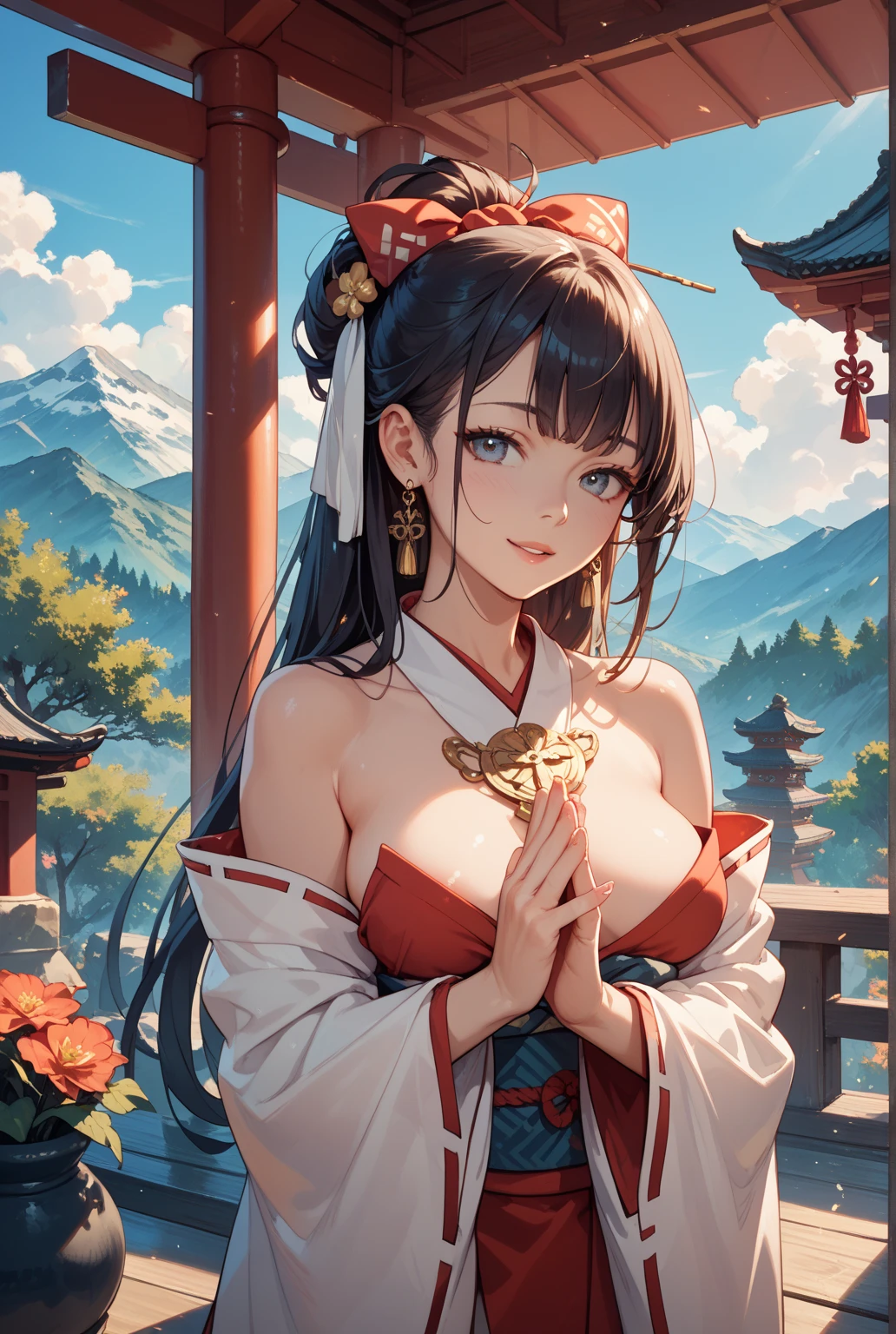 Myanmar princess、Highest image quality、masterpiece、gold decoration、Kirinaga eyes、The scenery is mountains、lots of bangles、Eyeshadow Red、cute、firm eyebrows、healthy lips、