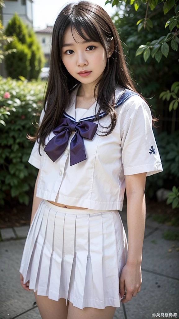 grab the hem(masterpiece,highest quality,ultra high resolution),japanese girl, ponytail:1.1,Twin tails are attractive:1.05,very beautiful  girl）,Naïve girl、(perfect limbs、perfect anatomy),(junior high school sailor suit:1.3) ,、 (strong wind, Blowing clothes and skirts:1.6),ponytail:1.3,twin tails,surprisingly cute 、Wearing Japanese school uniform、japanese school uniform、surreal 、dressed like a high school girl、surreal 、wearing a uniform、girl in uniform、wearing a uniform、 Temporarily stop、Sky seen from below、((Perfect Anatomy:1.2))、Camel Toe、((Lower body naked:1.2))、Camel Toe 、Full body Esbian、nice skin、glowing skin、nice thighs、Shining thighs、shining legs、black high socks above the knee、Japanese high school 、beautiful skin、Moist eyes、brown shiny hair、Colors and landscapes of youth、feeling of love, embarrassing smile, go to school, morning, Sheer, Wet,(((lift up the skirt)))、camel toe、A very cute girl with a young face、(Perfect and beautiful pussy line of a young person :1.2)、thin body,thin legs,Standing and grabbing the hem of a navy blue pleated skirt,very small face,from below、(((a girl with a very young face :1.3)))、low angle、low angle、