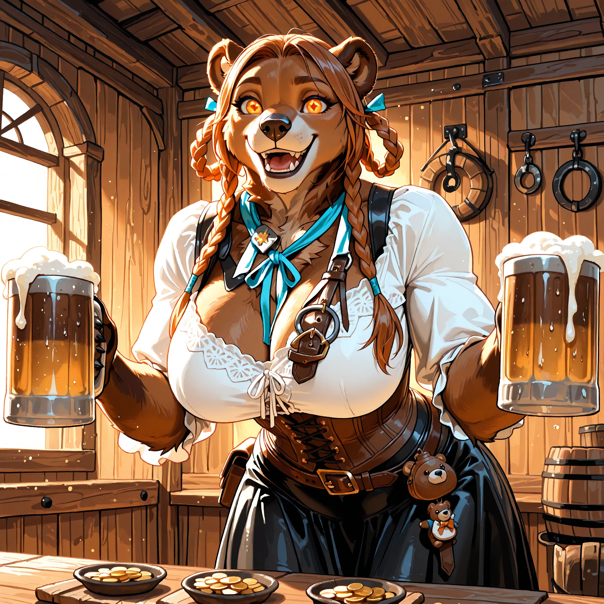 (happy), (laughing:1.2), (blush) (duo:1.3) (facing each other:1.4) (morbidly obese) female (tall:1.1) (grizzly bear:1.3), (detailed fur:1.2), (long fur:1.5), (thick fur:1.6), (chest fur:1.2), (chest tuft:1.2), (belly fur:1.3), (belly tuft:1.2), (shaggy fur:1.2), (toasting two tankards of beer), (tuft:1.4) (clinking:1.2), (drunk:1.3), (standing), (bar:1.3), (food), medieval, fantasy, (tight clothing:1.4), (big breasts), (bulging breasts:1.2), (cleavage:1.1), (huge belly:1.5), (fat rolls:1.4), (belly overhang:1.5), (love handles:1.5), wide hips, thick thighs, (deep navel:1.2), (deep skin), (skindentation:1.2), (flabby arms:1.3), (fat neck:1.2), (chubby cheeks:1.4), (puffed cheeks:1.4), (by oouna:1.1), (by wolnir), (by mentha), shaded, (half-length portrait:1.5), mood lighting, (weightimmobile:1.5), (crowd:1.3), (celebration:1.4), (dirndl:1.9), (piercings:1.2), (scars:0.9), (scenery porn), (notched ear), (belly to belly:1.3), (size difference)