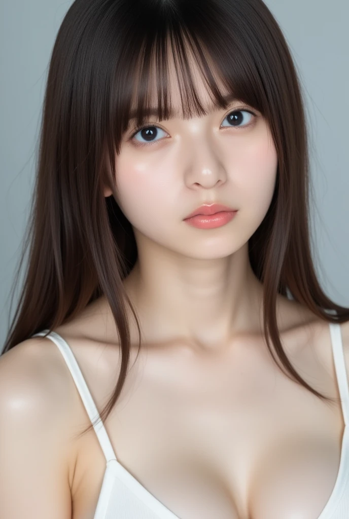 NSFW, masterpiece、1 beautiful girl、detailed eye、puffy eyes、highest quality, 超A high resolution, (reality: 1.4), movie lighting、asian beauty、Korean、Super beautiful、beautiful skin、Slender、body facing forward、(surreal)、(High resolution)、(8K)、(very detailed)、(beautiful detailed eyes)、(super detailed)、 (wall-)、detailed face、bright lighting、professional lighting、looking at the viewer、look straight ahead、black knitwear、slanted bangs、night scene、brown hair、19 years old、expensive,