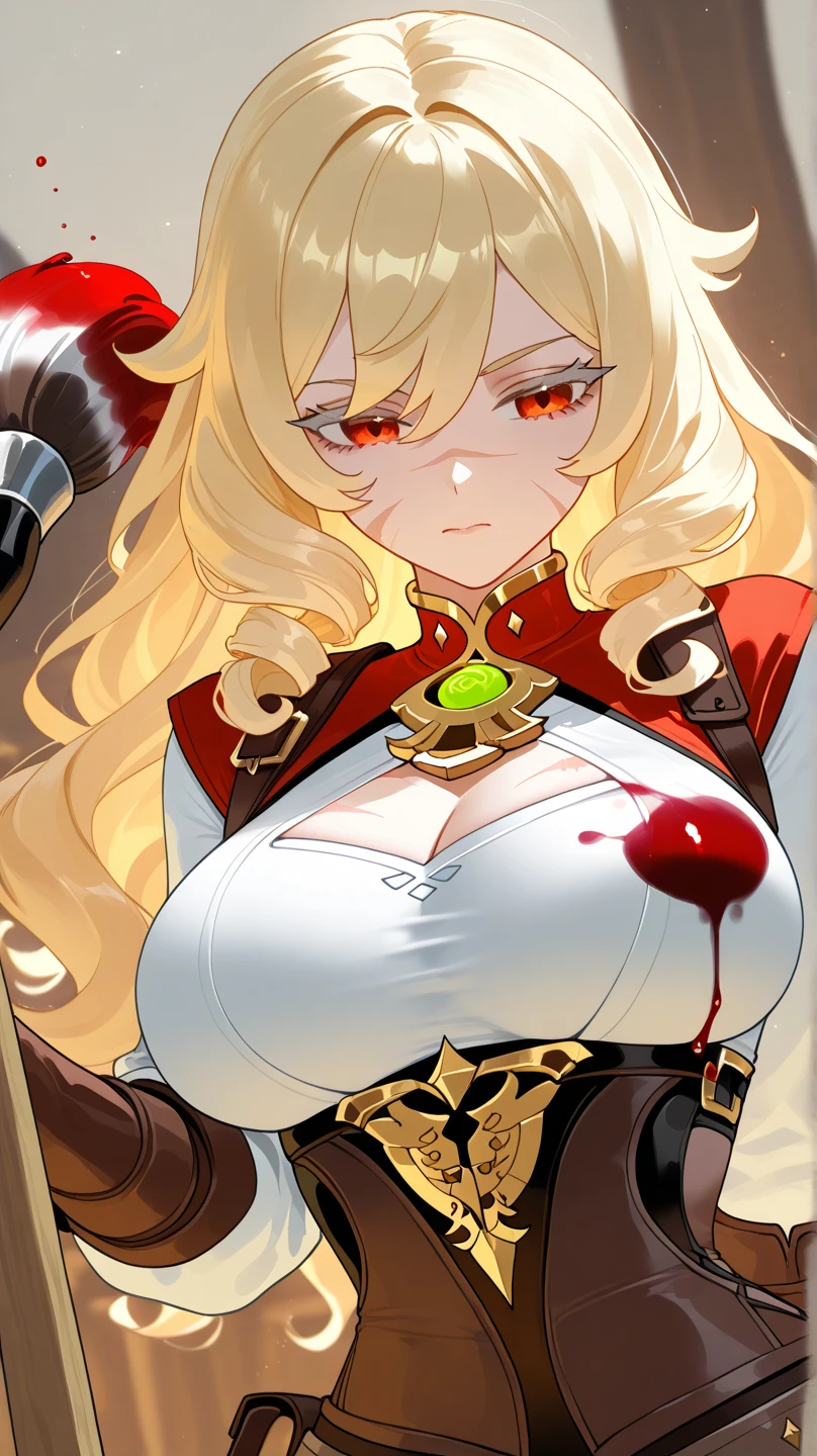 Queen，Innocent expression，Innocent smile，crown，redcloak，Blonde，Big breasts， red，redcloak，cloak，Transparent skirt，Transparent textured skirt