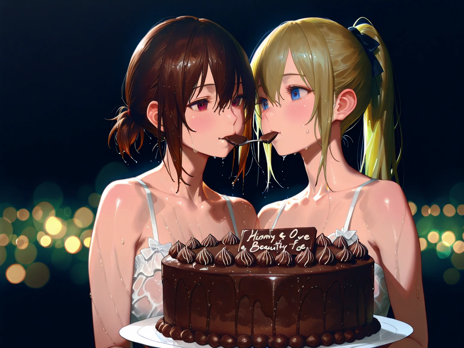 5girl, birthday party, orgy, all , sex, lesbians, black hair, birthday hats, latinas, sexy poses, cake, Chao's, kissing lips, birthday background, far away, blond hair, birthday cake, photo next each other, table with cake, birthday theme, all smiling,