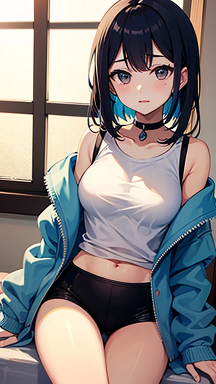 high quality, 最high quality、 Stylish design, (((The cutest girl))), ((Thin legs))、(((最high quality))), High resolution, ((detailed)), ((masterpiece)), ((Super detailed)), 17-year-old girl、((Black Hair,Inner Color))