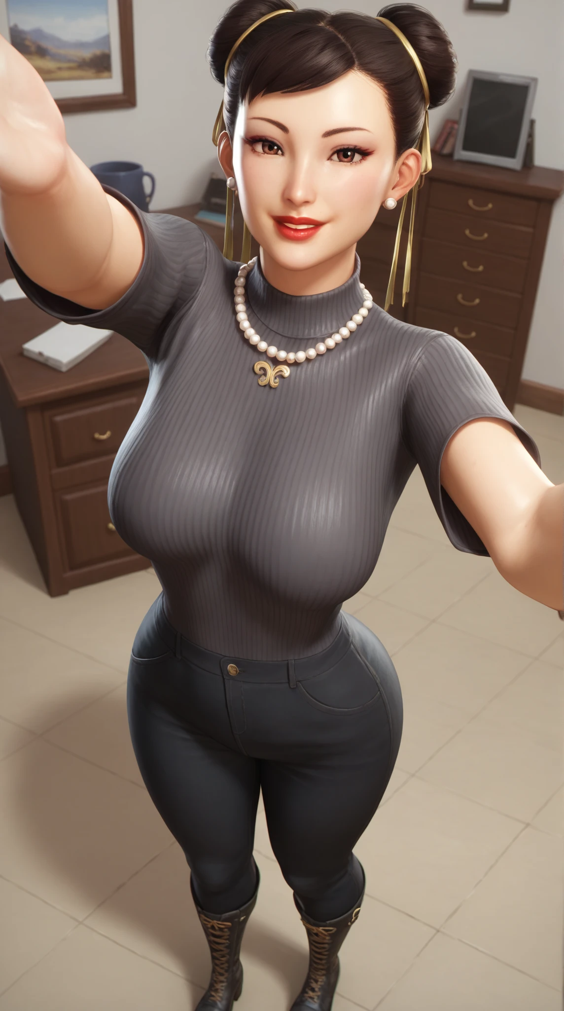 (Masterpiece artwork, best qualityer: 1.2), standing alone, 1 girl, Mavis Dracula, ssmile, gazing at viewer, black gown, striped thighs,(best qualityer,realisitic),(1woman:1.1),(dark haired,pose sexy,fully body,smiling),(tight short dress),(toned body,thick-thighs,breasts small)