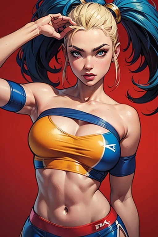 Fighting game characters、Big breasts about to burst、One Woman Alafe、Jade-colored hair、slurry and long legs,,,,,,,,、Fitness Model、musculature、abdominals、Height 175cm、Fighting suit with golden luster、skin tanned、glistning skin、Cool smile、full-body view、high kick pose、