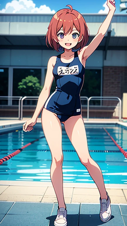 Highest quality、Black Hair、iris、Long Hair、Dynamic Stretching、girl、cute、16 years old、Dynamic Pose、Small hair ornament、1 person、Warm-colored swimsuit、Paole、Embarrassing、I am going to cry、Watery eye、blush、