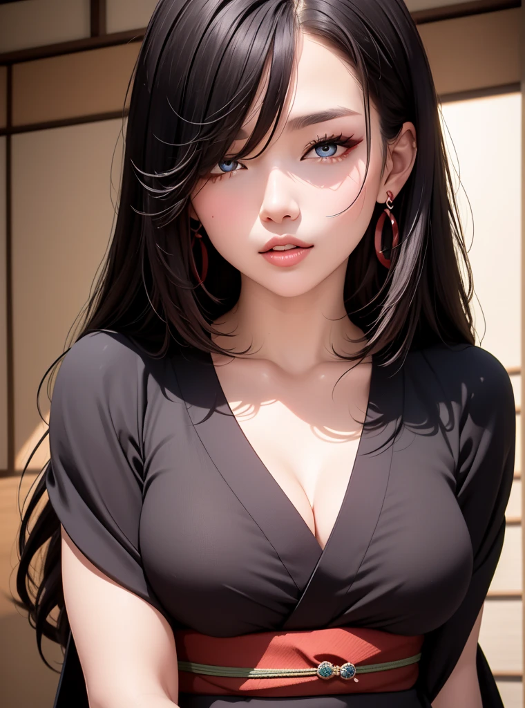 Close-up image of a beautiful black-haired woman's face