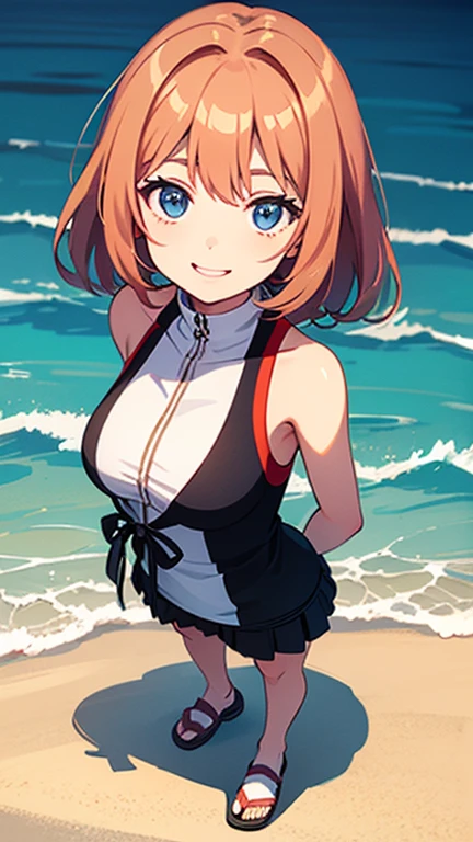 There is a woman holding a teddy bear on the beach., Kawaii realistic portrait, cute anime girl, visual anime of a cute girl, soft anime cg art, guweiz style artwork, portrait of cute anime girl, beautiful portrait, beautiful animated portrait, beautiful anime girl, cute anime girl portrait, 3d realistic anime style. with big tits