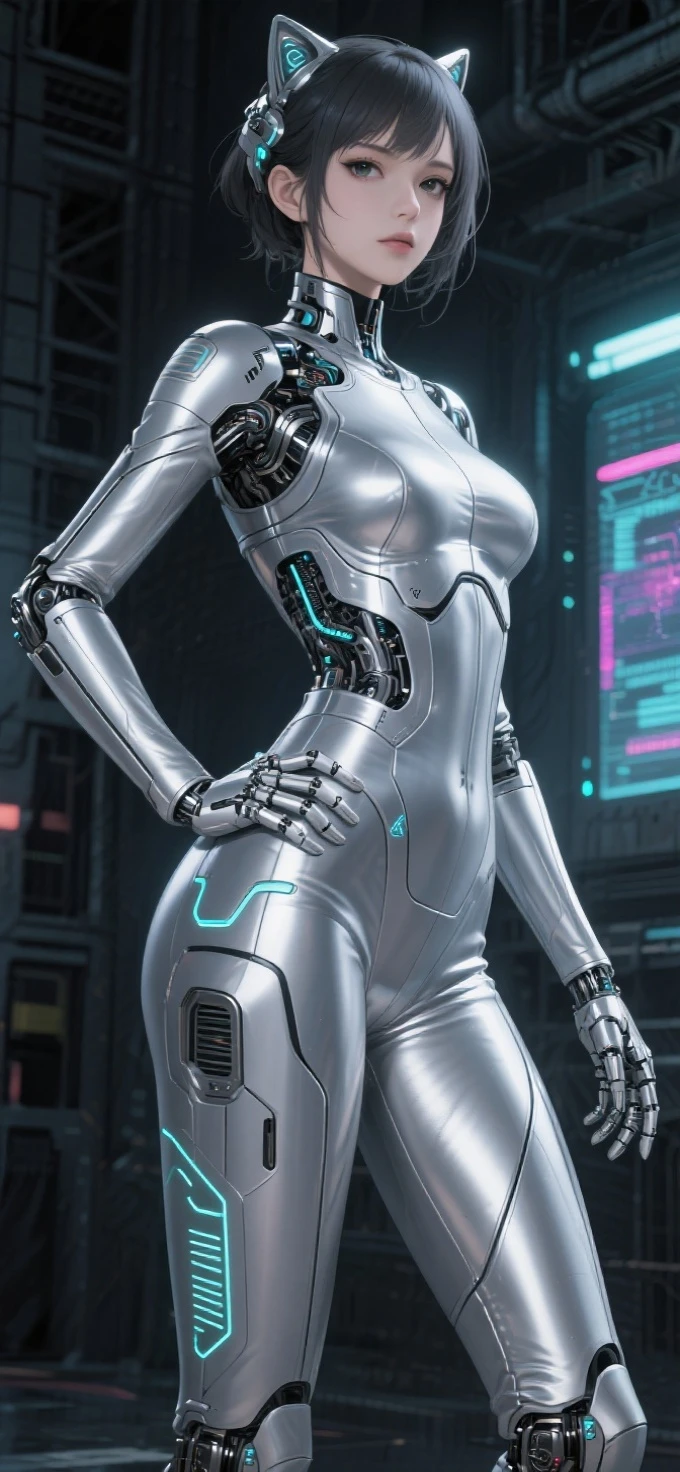 quadratic element,Anime style,Raised sexy,Mechanical beauty,silver gel coat
