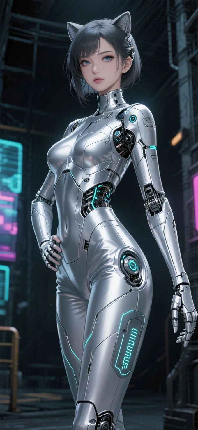quadratic element,Anime style,Raised sexy,Mechanical beauty,silver gel coat