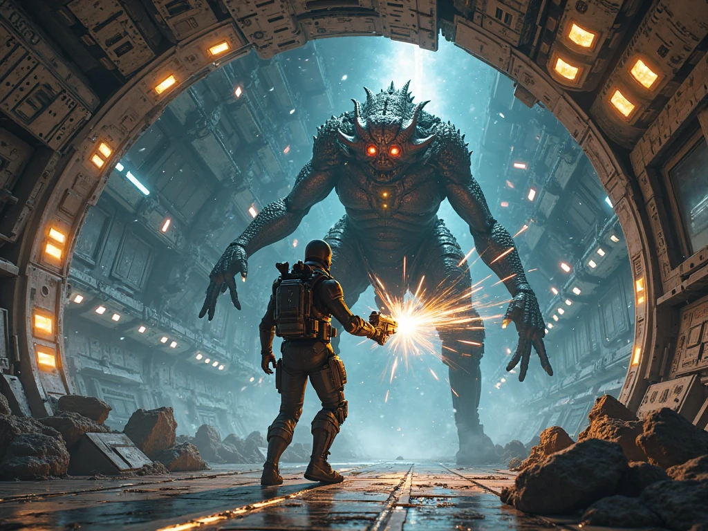 arafed man in a prison cell with a giant monster in the background, highly detailed surreal vfx, cgsociety 9, 3 d epic illustrations, cinematic lighting photography, anamorphic illustration, cinematic cgsociety, cinematic keyframe, photorealistic dark concept art, detailed cinematic photography, vfx art, 3d cinematic volume light, epic digital art illustration, realistic vfx simulation --auto --s2
