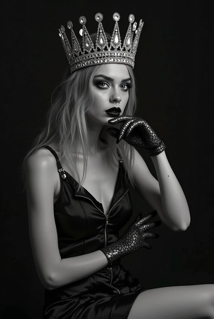 one-girl,Pentagram tattoo,silber hair,Cat's eye pupil,Heteropupil,devil horns,Devil wings,demon tail,Demon armor,A queen,Gold-tone stiletto heels,contempt eyes,Wearing a crown,Wearing a collar,wearing silk stockings,hell,Burning flames,Spooky environment