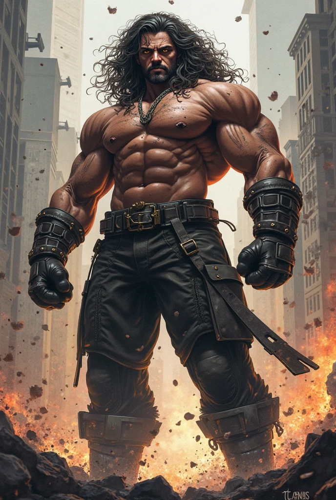 (evil man:1.1, sexy, strong, very gigantic, monumental, colossal:1.1, growing, bigger than the universe, crushing planets with his muscles, swallowing planets whole), oil painting, detailed facial features, intense gaze, muscular build, rugged appearance, dark and sinister atmosphere, fiery red color palette, dramatic lighting