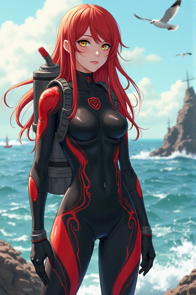 Generate an image of black widow on the naked beach