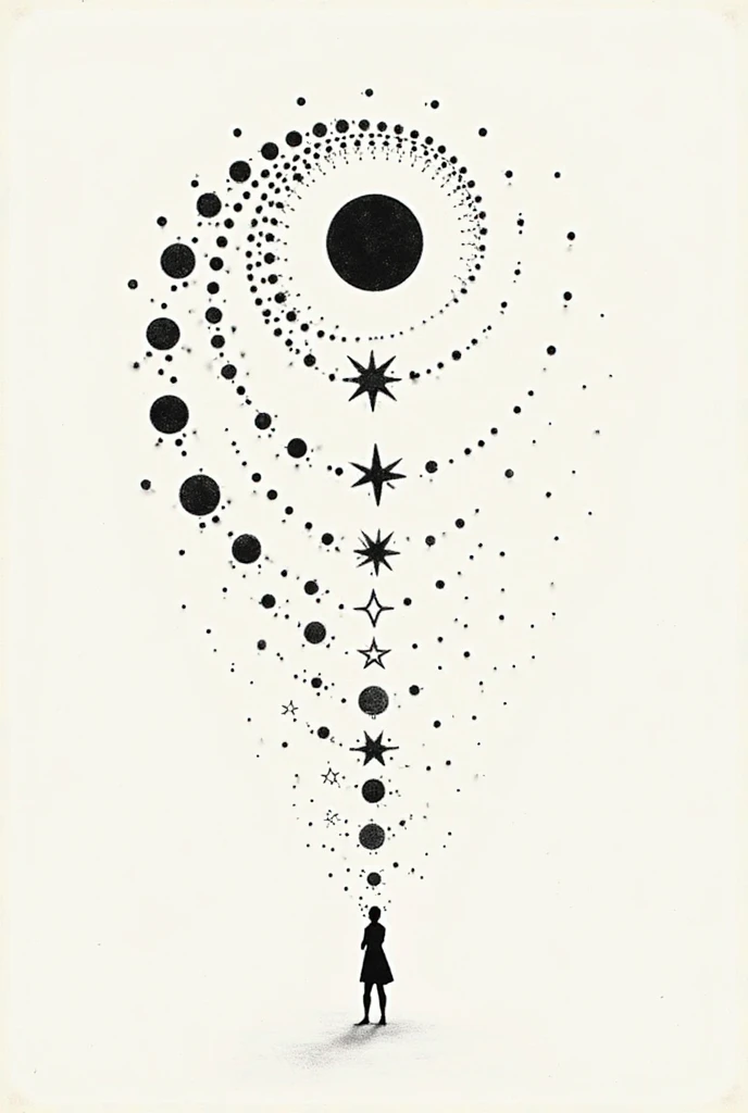 Yin yang sign with illustrations inside the sign in a black background