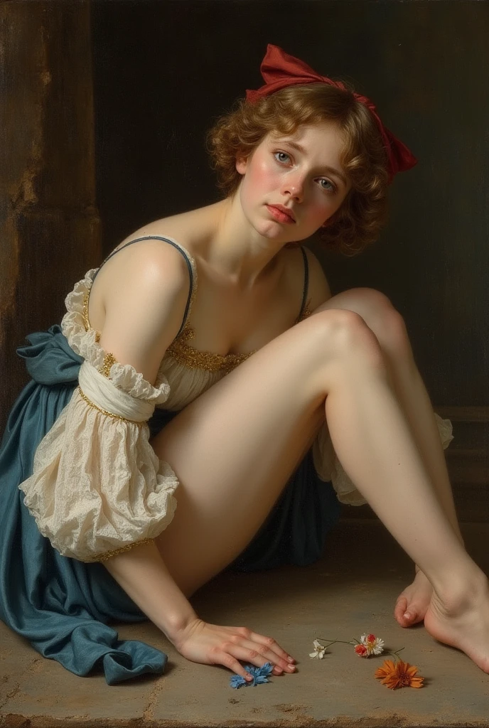 A painting in the style of Jean-Honoré Fragonard, Naked woman wearing knee-high socks, collar and panties, high resolution, high quality, masterpiece, fetish