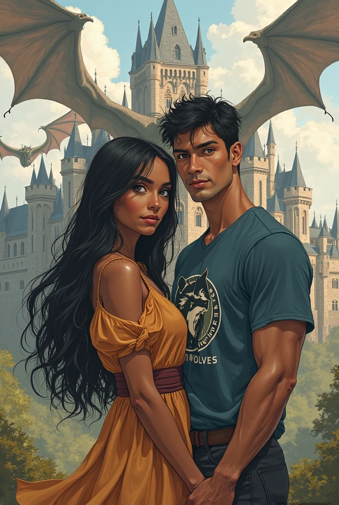 Com um dragão Ennifer Connelly, very long to the waist and half curly with bangs, seios pequenos, olhos grandes com um brilho apaixonado, olhos verdes mel, Um lindo sorriso, vestindo uma camiseta preta longa com um terno feminino verde e jeans, in a serious and sweet comic-style pose, alta qualidade Jennifer Connelly personagem mulher estilo Jennifer Connelly com marcas de guerras Imagem de desenho animado de uma mulher .Ilustra??o estilo desenho animado, estilo de arte dos desenhos animados, estilo de arte dos desenhos animados, digital illustration style, estilo atompunk projeto de pessoaagens altamente detalhado, arte digital detalhada coragem, Forest fan art, Design de personagens de retrato, beautiful digital illustration, retrato de alta qualidade, Arte em quadrinhos, mulher jovem cabelo com transas lindas . Queen Anna by Jennifer Connelly lined eyes Medium large bust and wonderful sexy clothes. image expression of sexual desire from waist to head illustration Queen Anne of Arendelle atompunk style Fallout 4 style pose playboy magazine sensual witch Character cartoon style facial expression happy beautiful smile and six medium small portrait mode waist up with lots of gold around her other stones portrait precious mode waist up queen of the south Jennifer Connelly GTA scenery woman, Pele branca, olhos verdes, cabelo preto, Cabelo ondulado, cabelo liso, franja, Cabelo longo, cabelo ao vento, cemetery at night, Jeans apertado, blue jeans, botas pretas, top muito decotado, Topo branco, Parte superior transparente, jaqueta aberta, jaqueta preta, andando, Horror, decote, visible nipples, sorridente, looking at the camera, Red lips, athletic, Bats in the sky, Atmosfera assustadora, Tiro frontal.