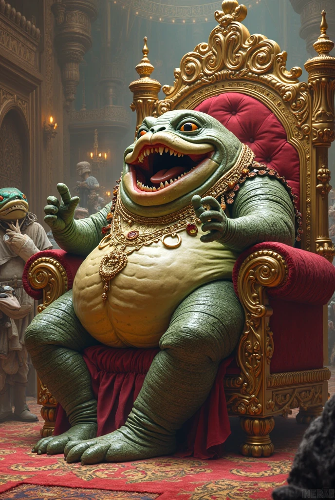 the great fat chameleon on the throne, High detail, 8k  <lora:hyperkraximalism_v1-1:0.8>  <lora:detailed_notrigger:0.8> <lora:[XL]fat:0.8>