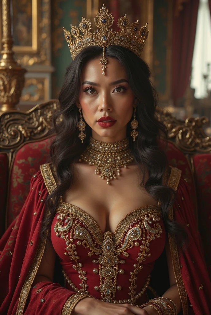 6 ft big breasted beautiful sri lanakan wealthy age 25 girl in maharani dress. Wearing Academic regalia.well educated.sit in chair with massive big boobs, big butt