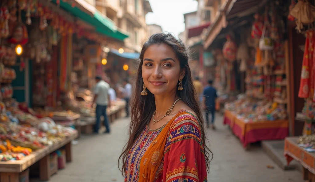 travellers, in the style of rap aesthetics, girl，Indian，make for a memorable photo.  The background  to the ancient temples and palaces of Kathmandu ，photo taken with fujifilm superia, charly amani, oversized portraits, babycore, upper body don't change the face, natural long hair, hyper realistic face