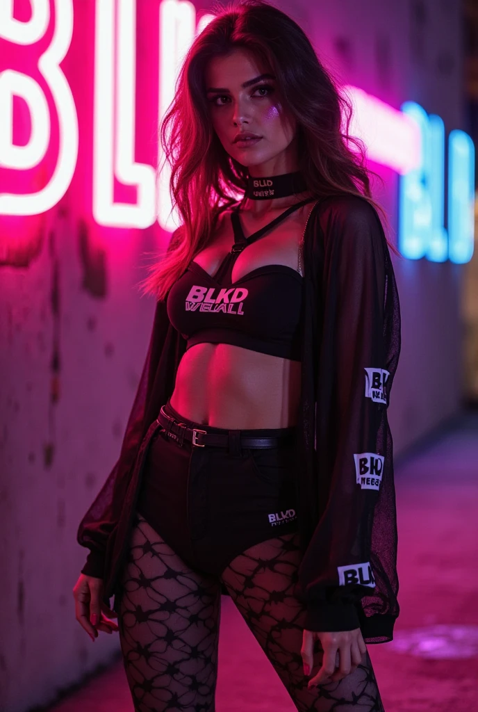 photo of extremely sexy (AM190_Brigitte:0.99), a teen girl 15 as a sexy student, ((full length:1.3)), modelshoot style, (extremely detailed CG unity 8k wallpaper), masterpiece, trending on CGSociety, (large breasts:1.2), Intricate, High Detail, Sharp focus, dramatic, photorealistic, (plain black t-shirt with no wrting on:1.3), (stockings:1.3), (pink sexy panties:1.3), ((neon city slums)), (looking at viewer:1.2), (detailed pupils:1.3)