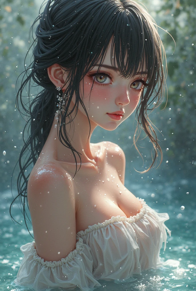 (best quality, 4K, masterpiece :1.3), pretty Woman, 1 girl, (breast, attractive body :1.2), abdominal muscles :1.1, Dark brown hair: 1.1, (wet from rain, get wet by rain, wet :1.2), Super detailed face, delicate lips, delicate eyes, double eyelids,League of Legends,Kyle