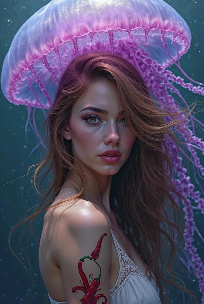ebony woman, , curly hair, 1girl, small breast, underwater, sea, digital painting, medium shot, (lightroom:1.13), soft light,
(corals swimming tropical fishes medusa tentacles ),
(natural skin texture:1.2), sharp focus, focused, glass led brain lines, corals skin, jellyfish style, art by Anna Dittmann, masterpiece, highres,
realistic, cyberpunk, smug, colorful,
[(colorful explosion psychedelic paint colors:1.2)::0.20],
intricate one piece swimsuit,

cgsociety, analytical art, detailed painting, glowing neon, iridescent paint, intricate artwork by Tooth Wu, ((art by Android Jones)), wlop, beeple, octane, green eyes, bright face, (smart:0.7),