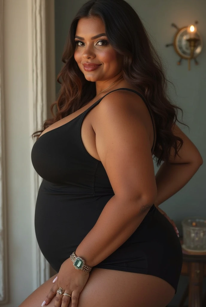A chubby malay woman, messy hair, huge breasted, sensual expression, wearing bpack nightgown. Selfie in the dim light bedroom as background detail. look at the viewer, natural light, realistic photography, wide angle shot.