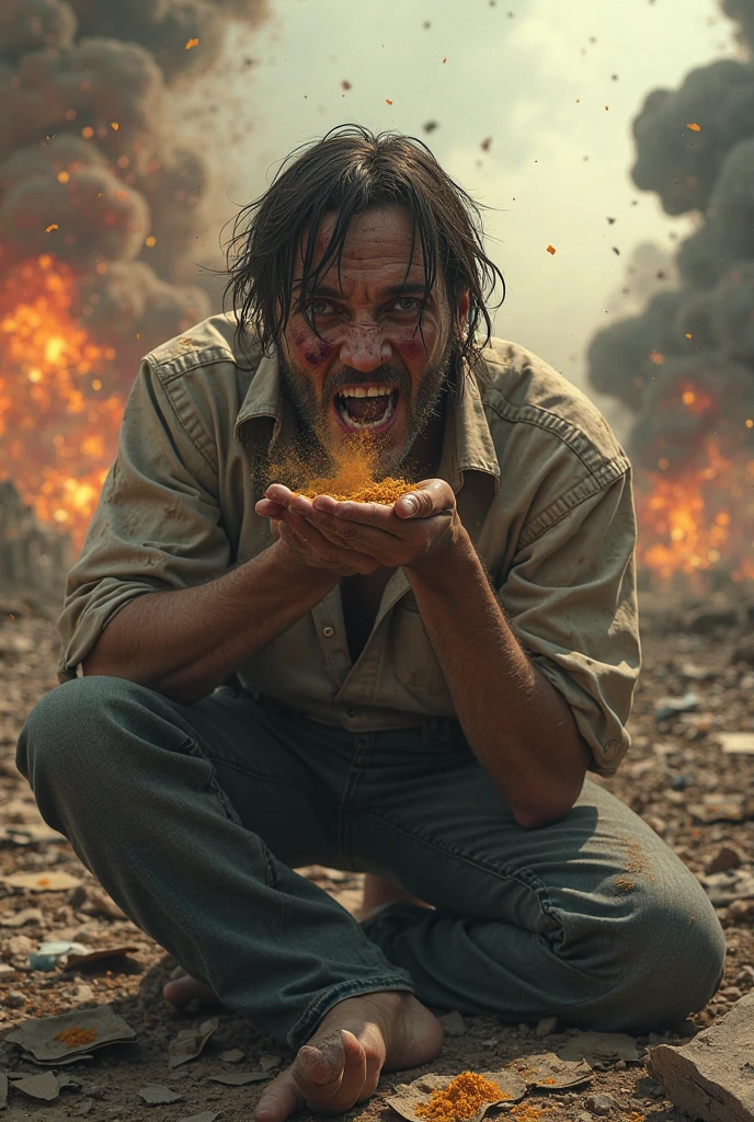 Unbeknownst to the fire dance, the clothes were torn and spread on the ground, and he was at a loss