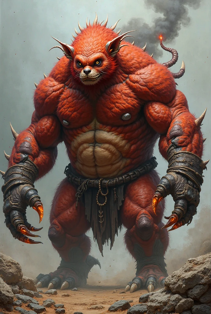 Epic Citizen Zootopia manga style, My hero zootopia Character, Monsters Dungeons and Dragons Legendary quest style, A poor villager wearing a loincloth, Real life, Anime serie, Anime character, Obese muscle Obese Sumo wrestler Werebeast ???, full body pic (obese, strong legs and arms) Sumo wrestler Werebeast ???. Obese muscle fat ??? (bulky, wide, broad shoulders), Citizen obese Werebeast ???, solo, breath (ultra detailed), a beautiful and detailed full size portrait of a male anthro batzz, demon lord dragon batzz, dragon tail, green eyes, glowing eyes, black body, black skin, long hair, red hair, horns, scar, tail, bedroom eyes, detailed eyes, big body, sexy body, (wide body). goddess, kenket, Ross Tran,ruan jia, trending on artstation,foxovh, cenematic lighting, front view, buff, big pecs, muscular anthro, spike arms, strong legs, ((big pecs, nipples, big pecs, brown loincloth, bulge))), day, wet, front view, walking, arms behind head, seductive, ruins, sweating, open mouth,penis, angry