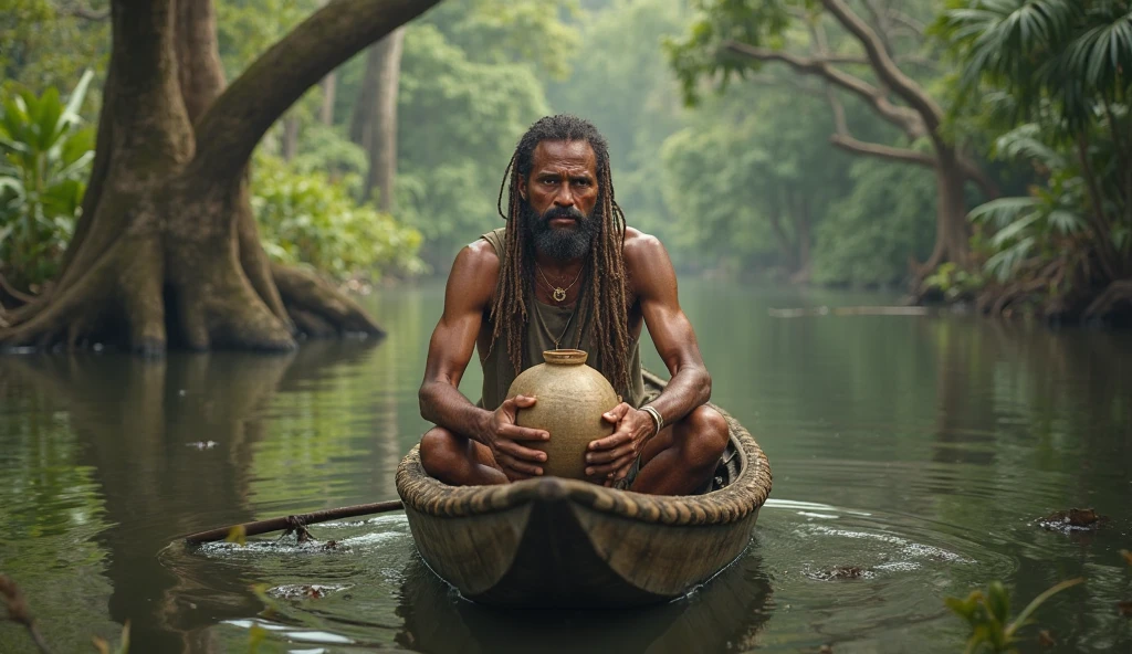 Drawing of an indigenous man near the Magdalena River with a bowl in his hand