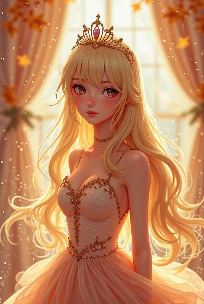 goddess, golden hair, gold eyes, beautiful woman, warm smile, maternal, Anime Style 