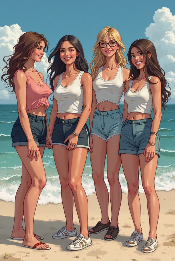 five cute women in small bikinis