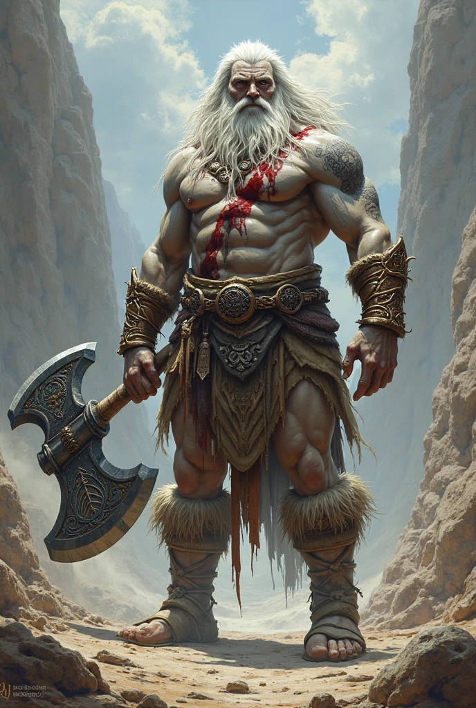 a beard man, male warrior, with an axe, beefcake pose, gigachad muscular, full body portrait, male art, technoviking male with no shirt, loincloth, with a two handed axe, muscular male hero