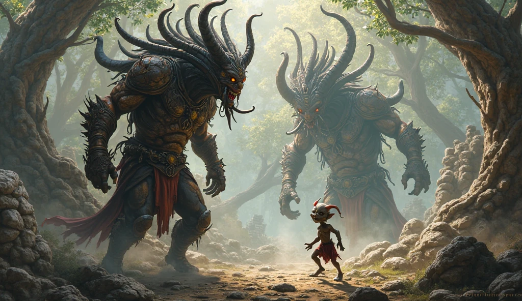 Humaniod bipedal creatures feudalistic settlement booming with activity